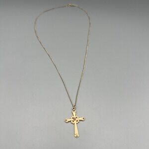 VTG Marvel Stamped 12k G.F. Cross/ Diamond 18" Necklace Religious, Easter, Gift